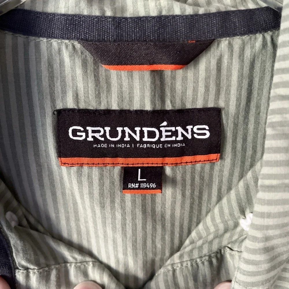 Grundens Men's Platform SS Shirt Tea Lichen Green Men's size Large Striped - Picture 4 of 10